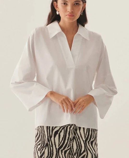 top V-Neck Poplin Blouse Exquise USA $140