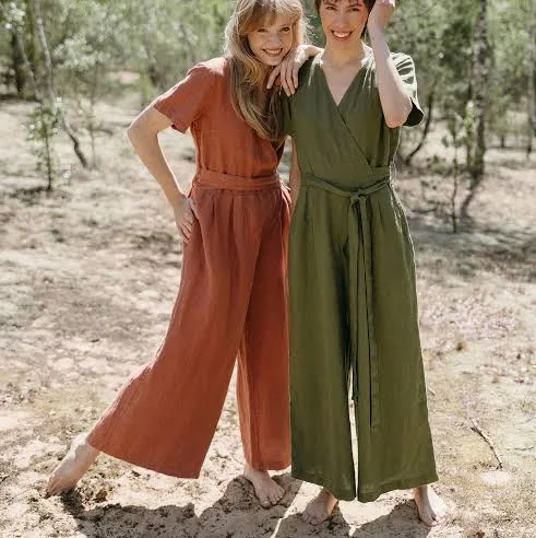 jumpsuit V-Neck Wrap Linen Jumpsuit with Pockets Etsy - Seller $176.6
