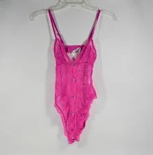 bodysuit Victoria's Secret Hot Pink Stretch Lace Bodysuit w/Rhinestone Buttons Sz XS eBay $11.04