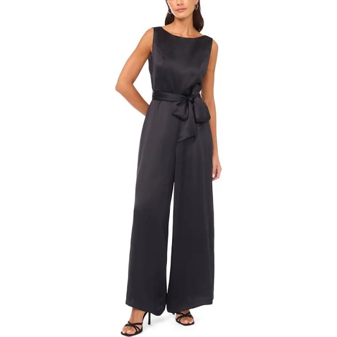 romper Vince Camuto Tie Waist Wide Leg Jumpsuit in Rich Black at Nordstrom, Size Medium Nordstrom $109