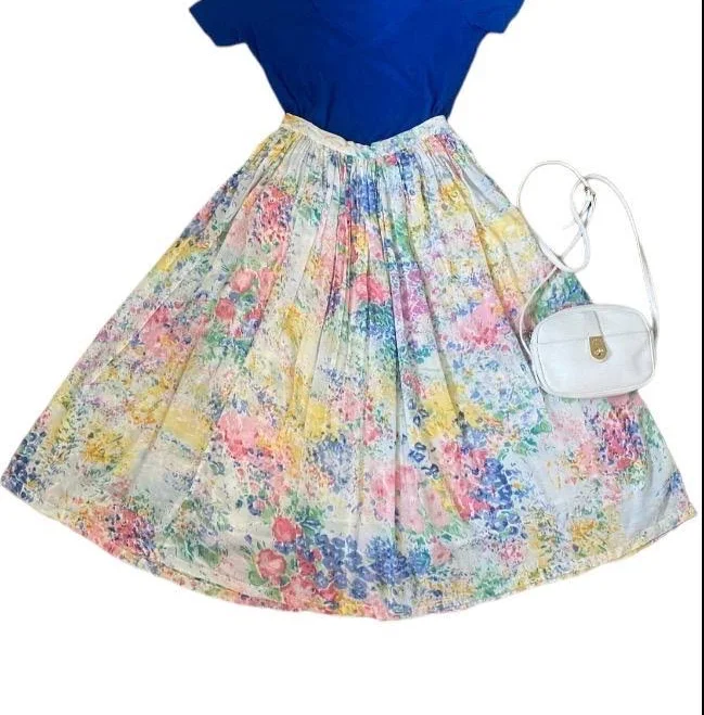 skirt Vintage 1980s Phool Ombre Pastel Floral Cotton Midi Skirt Etsy - CeCeVintage $68