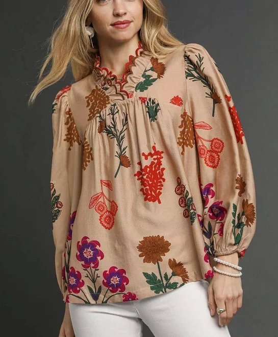 top Vintage Flower Peasant Blouse with Scalloped Neckline Etsy - Seller $55.3