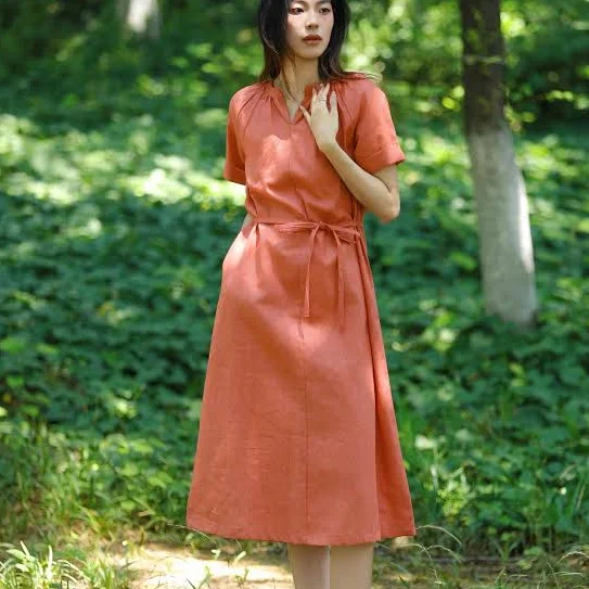 dress Vintage Inspired Linen A-Line Dress with Belt Etsy - Seller $46.93