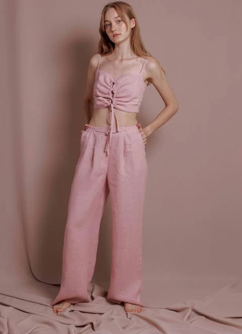 matching set viraapparel Linen Two Piece Set for Woman, Palazzo Pants and Crop Tie Top, Boho Linen Beach Outfit, Linen Costume for Woman, Summer Linen Suit Etsy - Seller $68.4