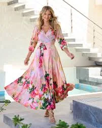 dress Watercolor Floral Print Wrap Maxi Dress Pink Multi Boston Proper $79.98