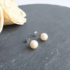 accessory White Pearlescent Pearl Stud Earrings, Surgical Steel Posts, 8mm Etsy $16.53