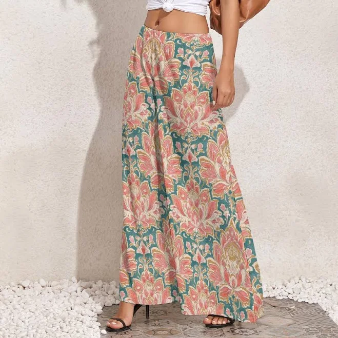 trousers Wide Leg Floral Damask Palazzo Pants Etsy - Seller $23.4