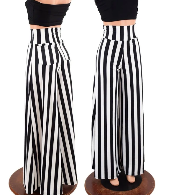 bottoms Wide Leg Stripe Pants with High Waist and Back Pockets Etsy - CoquetryClothing $90.75