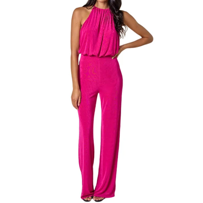 jumpsuit Women’s Hot Pink Halter Backless Jumpsuit Wide Leg Open Back Party eBay $68