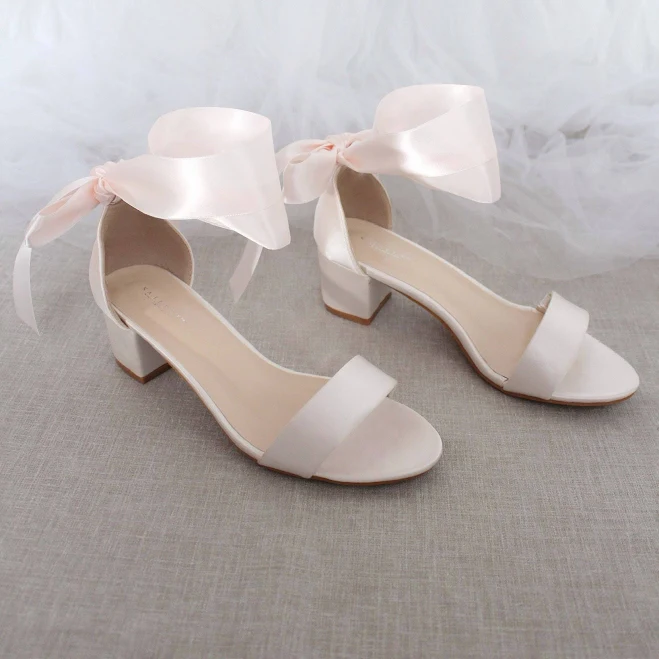 shoes Women Soft Blush Satin Block Heel Sandal with WRAPPED Satin TIE Etsy - kaileep $69