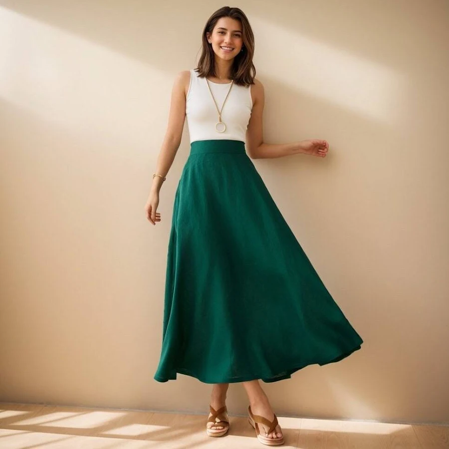 bottom Women's A-Line Linen Skirt with Pockets Etsy - xiaolizi $71.1