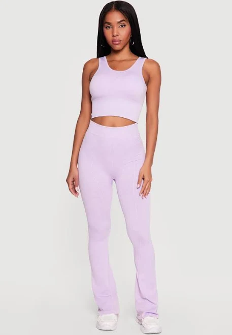 matching set Women's Acid Wash Ribbed Cropped Tank Top and Flare Leggings Set Rainbow Shops $24.97