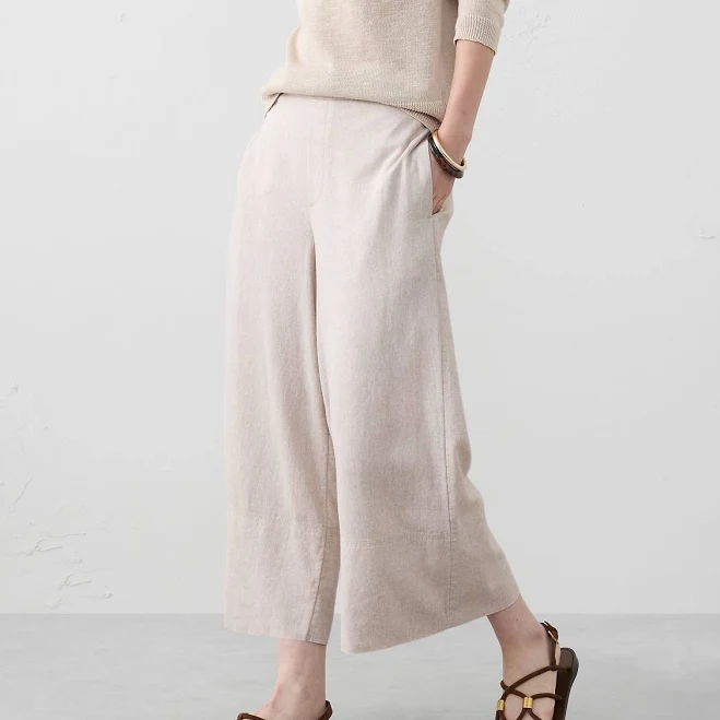 pants Women's Anyday Wide-Leg High-Rise Linen-Blend Cropped Pant Banana Republic Factory $40