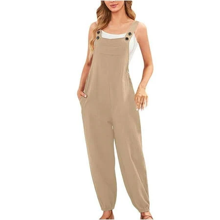 overalls Women's Baggy Loose Linen Overalls with Front Pockets Walmart - JGGSPWM $27.56