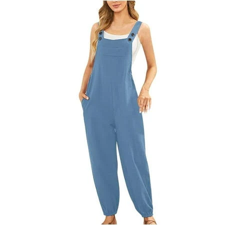 overalls Women's Baggy Loose Linen Overalls with Front Pockets Walmart - JGGSPWM $30.48