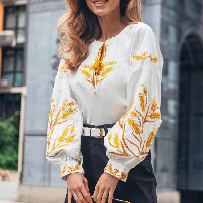 top Women's Boho Folk-Inspired Oversized Ukrainian Embroidered Peasant Blouse Etsy - MomsCanFly $51.3