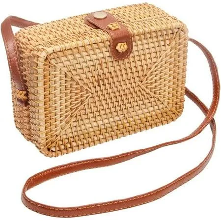 bag Women's Boho Wicker Round Square Rattan Crossbody Bag Walmart - esunarty Direct $24.99