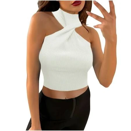 top Women's Casual Halter Ribbed Knit Tank Top Walmart - JGGSPWM $11.29