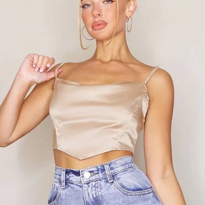 top Women's Champagne Satin Cowl Neck Crop Top | Size: 10 Poshmark $10