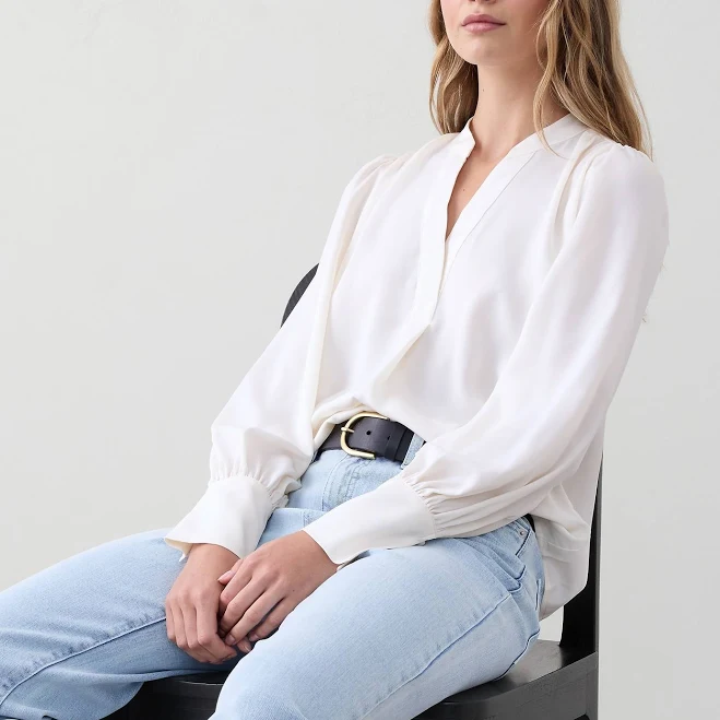 top Women's Crepe Volume-Sleeve Blouse Banana Republic Factory $35
