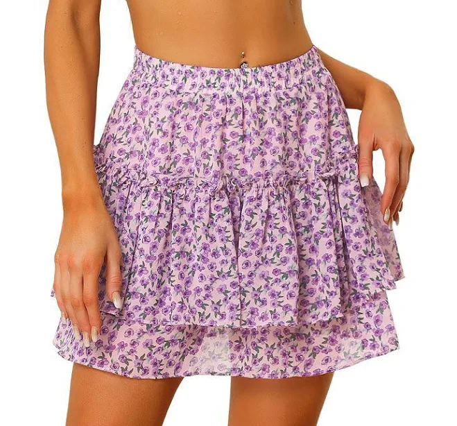mini skirt Women's Floral Elastic High Waist A-Line Mini Short Skirts, Size: Small, Light Purple Kohl's $34.77