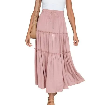skirt Women's Flowy A-Line Tiered Ruffle Midi Skirt Walmart - yillto $9.89