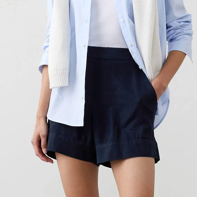 shorts Women's High-Rise Linen-Blend Pull-On Short Preppy Navy Regular Size L Banana Republic Factory $36