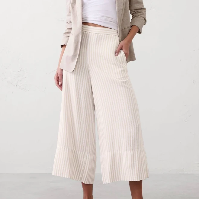 pants Women's High-Rise Wide-Leg Linen-Blend Cropped Pants Banana Republic Factory $40