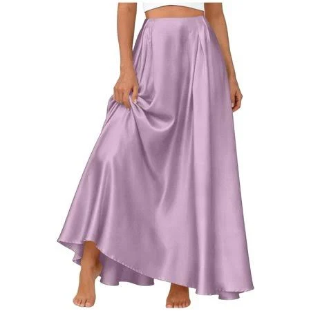 skirt Women's High-Waisted Flowy Satin Maxi Skirt with Pockets Walmart - Jewelreauty Clothes $9.71