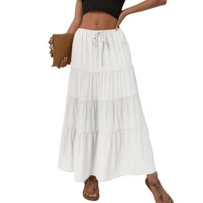 bottom Women's High Waisted Tiered Maxi Skirt with Drawstring Target $38.99