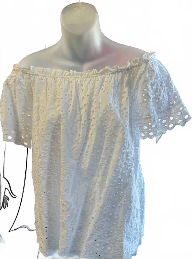 blouses Women's Off The Shoulder Eyelet Top In White ShopSimon $45.5