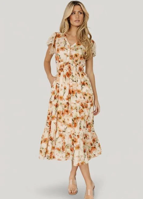 dress Womens Polagram Aliyah Midi Dress — Floral Baltic Born $75