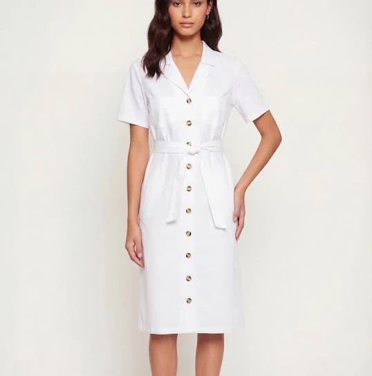 dress Women's Poplin Tie Waist Belted Button Front Dress Rainbow Shops $16.99