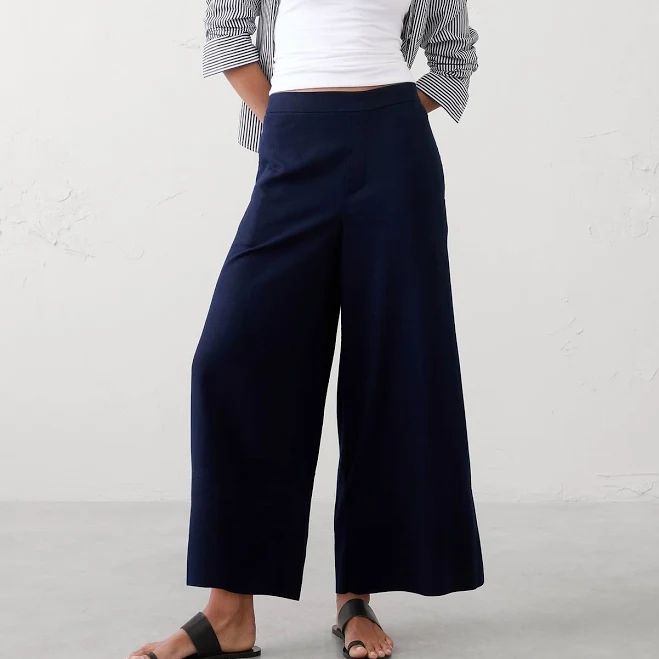 culottes Women's Preppy High-Rise Wide-Leg Linen-Blend Pants Banana Republic Factory $48