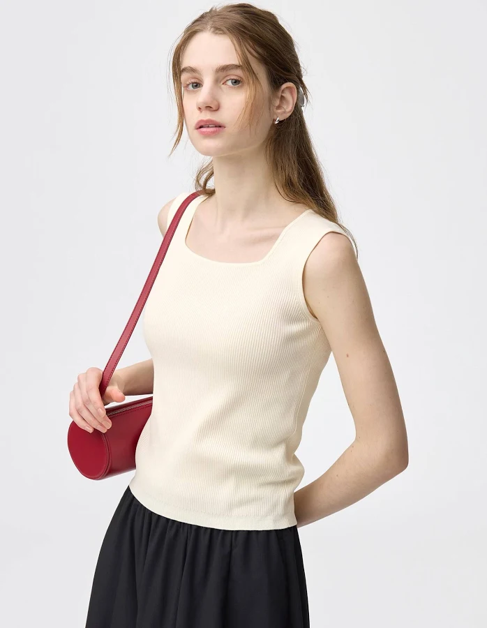 top Women's Ribbed Knitted Square Neck Tank Top GU USA $19.9