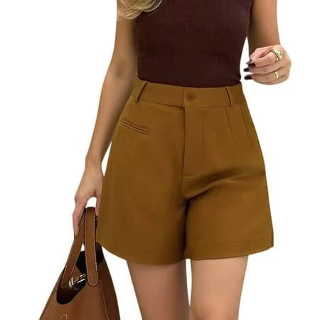 shorts Womens Shorts Dressy High Waisted Wide Leg Tailored Shorts Pleated Business Casual Work Trouser Shorts Brown L, Women's, Size: Large Walmart - heimeicafe $24.43