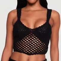 crop top Womens Solid Crochet Cropped Tank Top, Black, Size L - Rainbow Shops Rainbow Shops $14.99