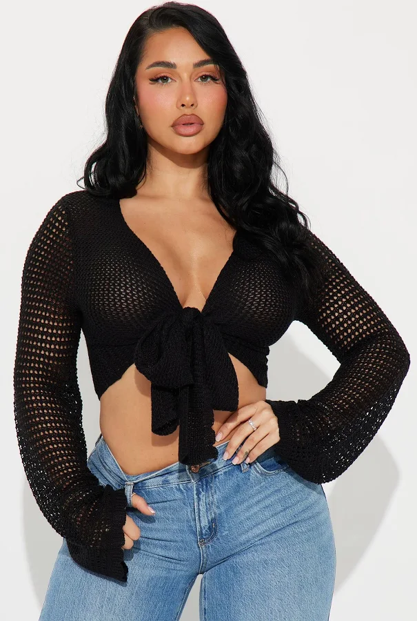 crop top Women's Sunny Paradise Crochet Top in Black Size Large | Fashion Nova Fashion Nova $19.99