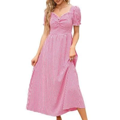 sundress Women's Sweetheart Neck Puff Sleeve Plaid Midi Dress Target $30.99