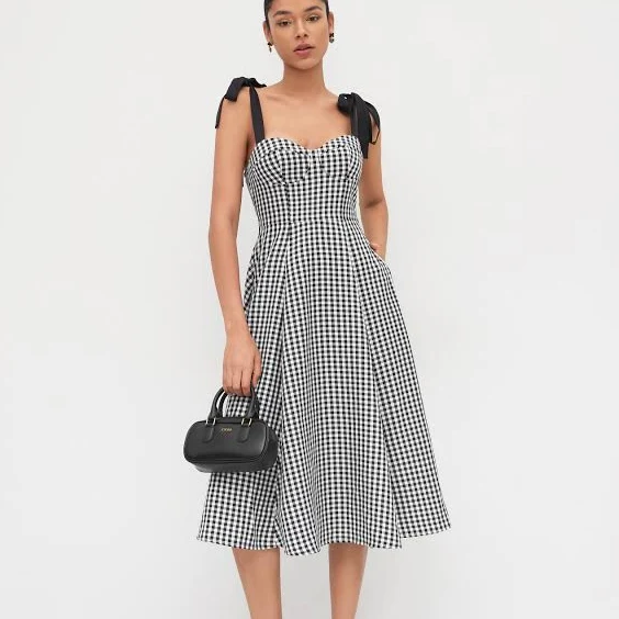 sundress Women's Sweetheart Neckline Gingham Bowknot Midi Dress Cider $42.9