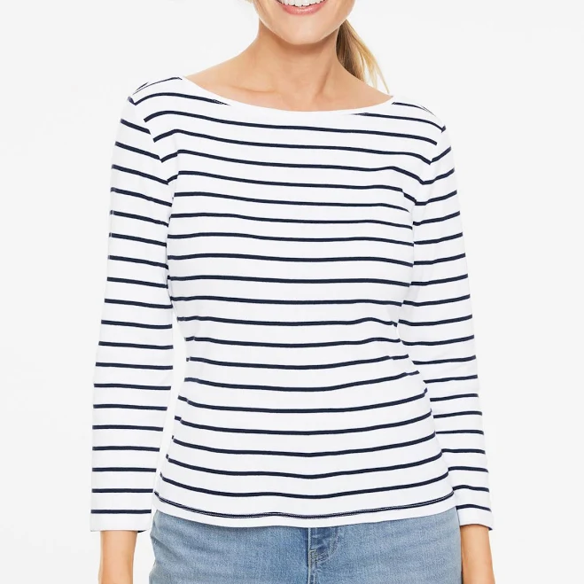 top Women's Talbots Bateau Neck T-Shirt Saltair Stripe Talbots $32.7