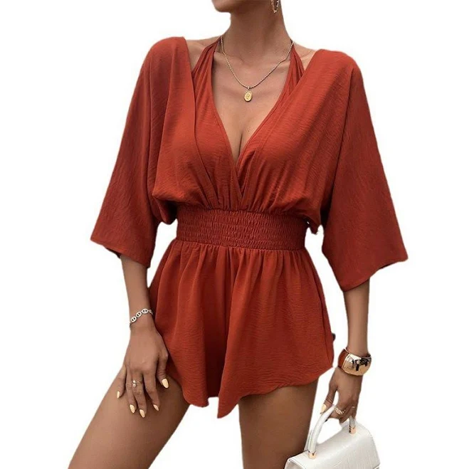 romper Womens V Neck Beach Romper Ruffle Layered Drawstring Waisted Shorts Jumpsuit, Women's, Size: XL, Dark Orange Kohl's $38.99