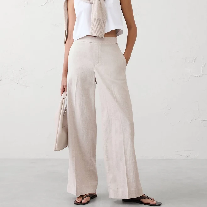 palazzo pants Women's Wide-Leg High-Rise Linen-Blend Pant Banana Republic Factory $60
