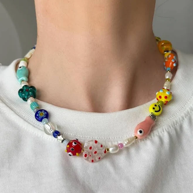 accessory Y2K Beaded Chunky Rainbow Necklace Etsy - Seller $61.37