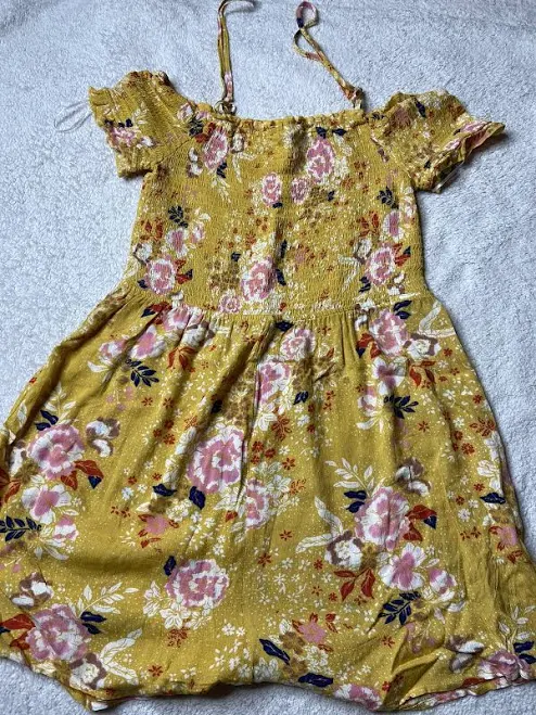 clothes Yellow Romper With Colorful Flowers Size L Brand Love Tree. 105 eBay - kylon_47 $9