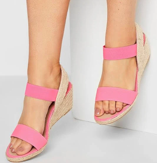 shoes Yours Women's Pink Espadrille Wedges In Wide E Fit & Extra Wide EEE Fit Yours Clothing United States $18