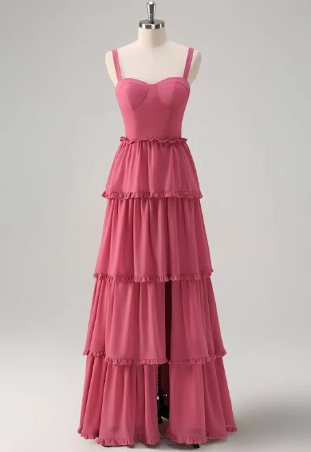 dress Zapaka Women's Tiered Spaghetti Strap A-Line Slit Bridesmaid Dress Zapaka $114