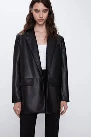 outerwear Zara Black Faux Vegan Leather Single Breasted Oversized Blazer Jacket EUC Med eBay $31.99