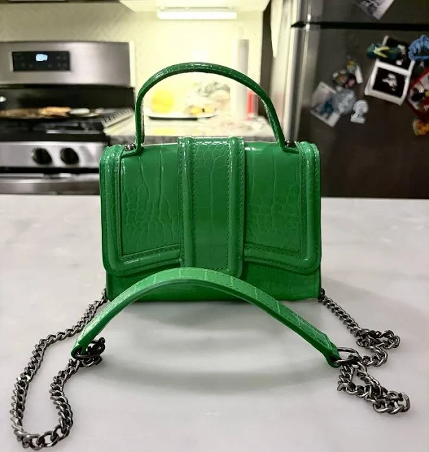 bag Zara Kelly Green Faux Leather Vegan Crossbody Chain Strap Mini Bag eBay $31.49