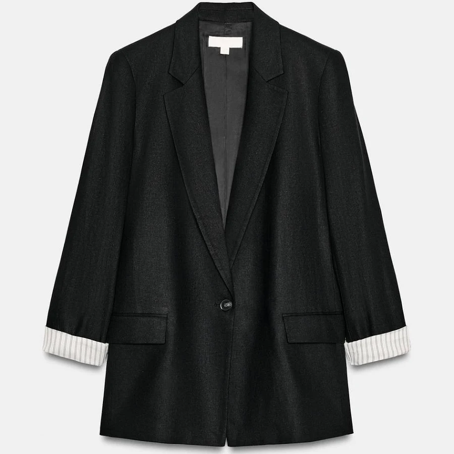 outerwear Zara Linen Blazer with Rolled Sleeves Zara USA $79.9